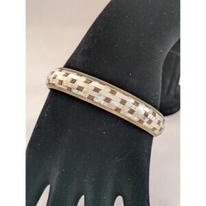 Vintage Style Inlaid Woven Metal Bangle, Brass Tone with Patterned Detail